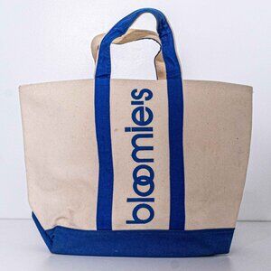 Vintage 80s Bloomingdales Tote Bag Made in USA Spell Out Canvas Beige 16x10.5